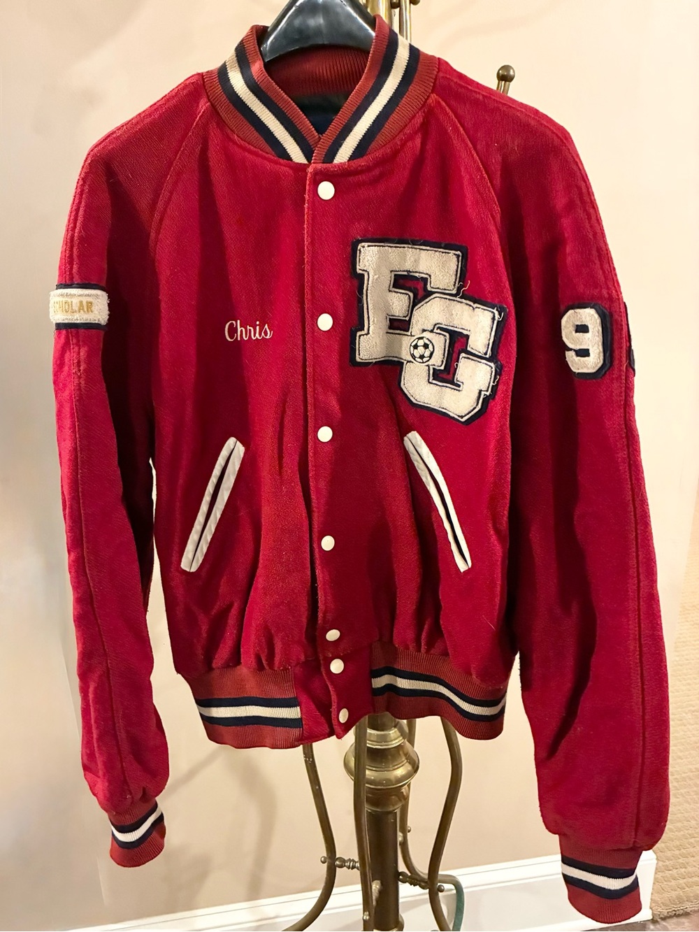 VTG 1995 Holloway USA Red Wool Varsity Letterman Jacket Leather Pockets Sz Large